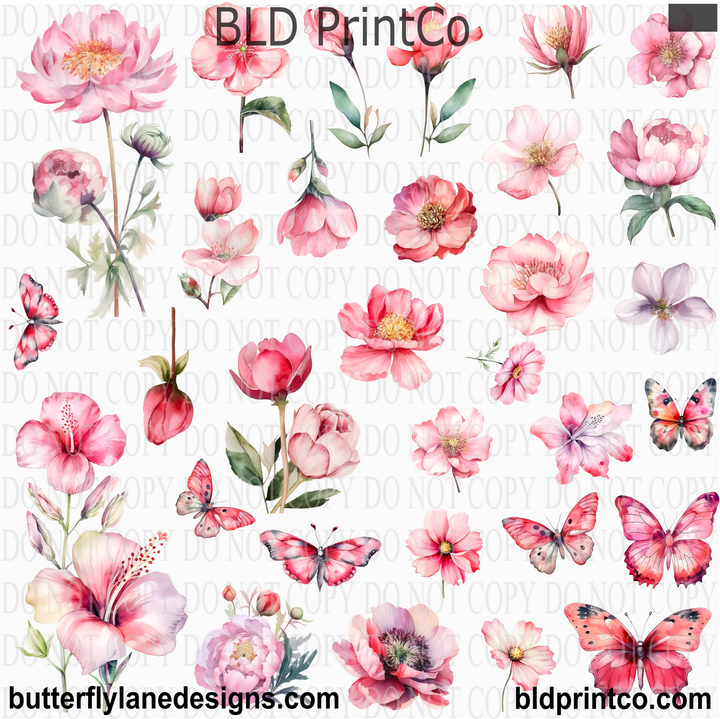 Pink Floral & Butterfly Clipart | Botanical Elements | CAPS86