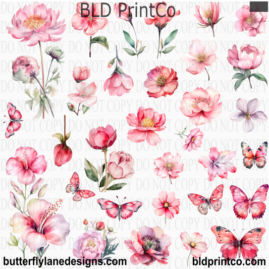 Pink Floral & Butterfly Clipart | Botanical Elements | CAPS86