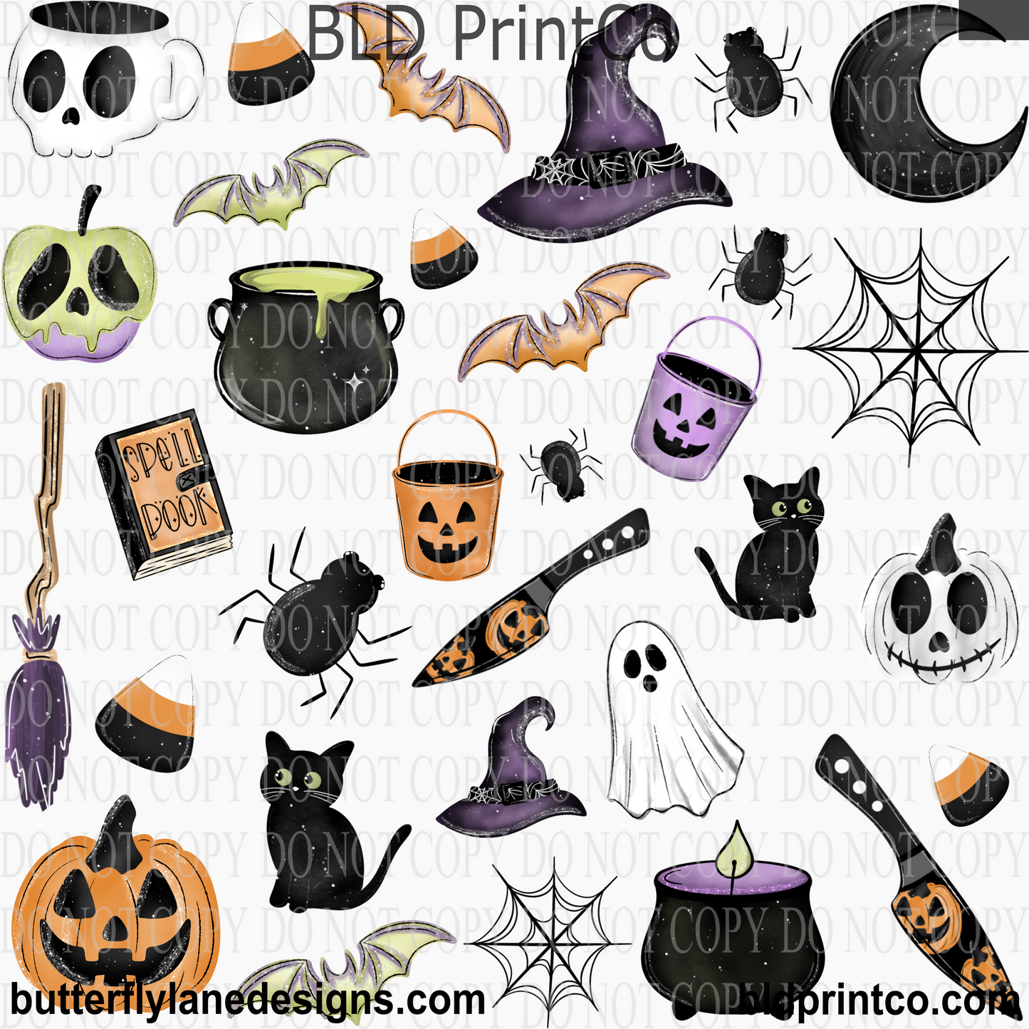 Spooky Halloween Elements | Witch Hat, Black Cat & Skull Sheet | CAPS 89