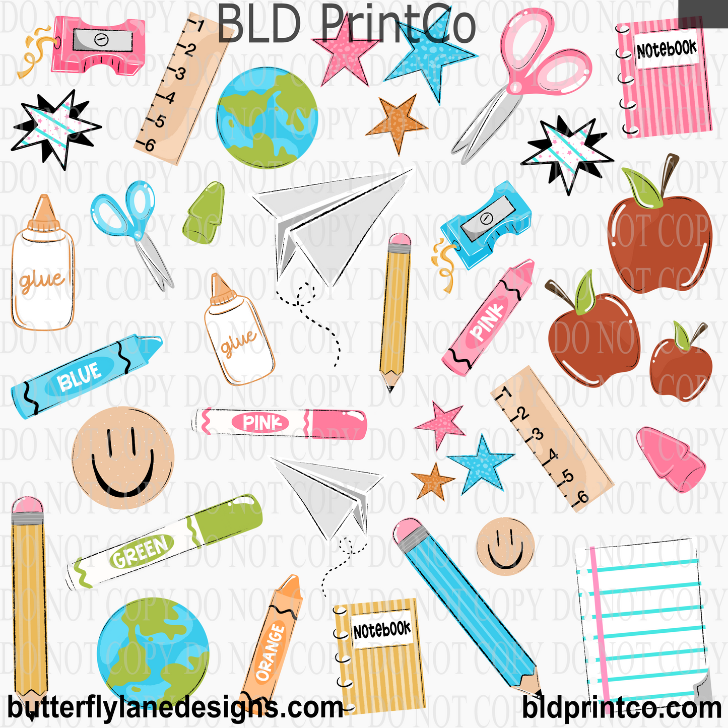 Back to School Elements | School Supplies, Apples & Crayons Sheet | CAPS 90