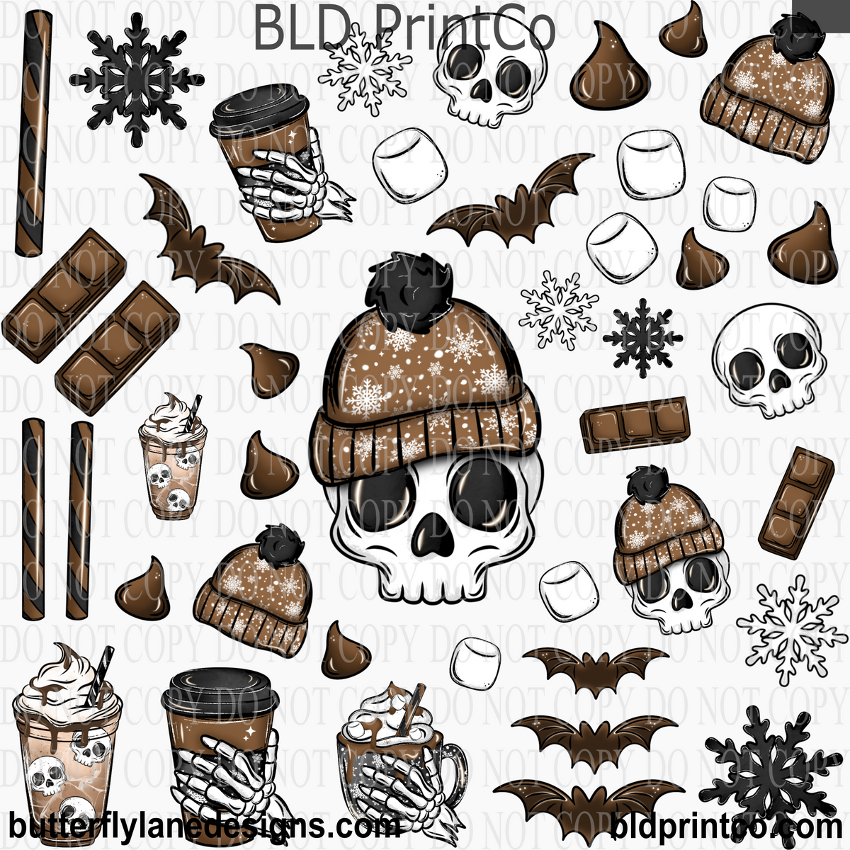 Gothic Winter Elements | Skulls, Beanie Hats & Hot Cocoa Sheet | CAPS 91