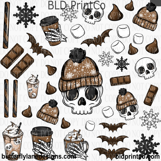 Gothic Winter Elements | Skulls, Beanie Hats & Hot Cocoa Sheet | CAPS 91