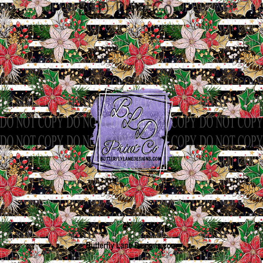 Classical Winter Florals with stripes- PV 759    Patterned Vinyl