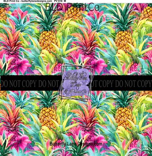 Colorful watercolor effect pineapples   PV618- Patterned Vinyl