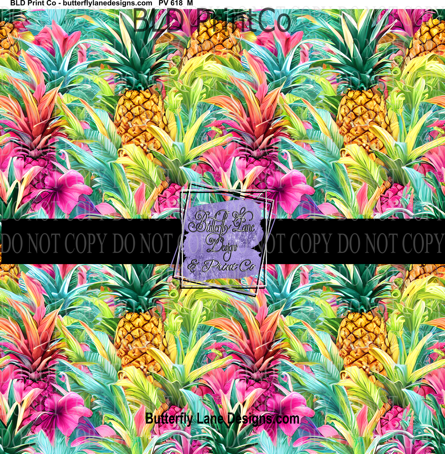 Colorful watercolor effect pineapples   PV618- Patterned Vinyl