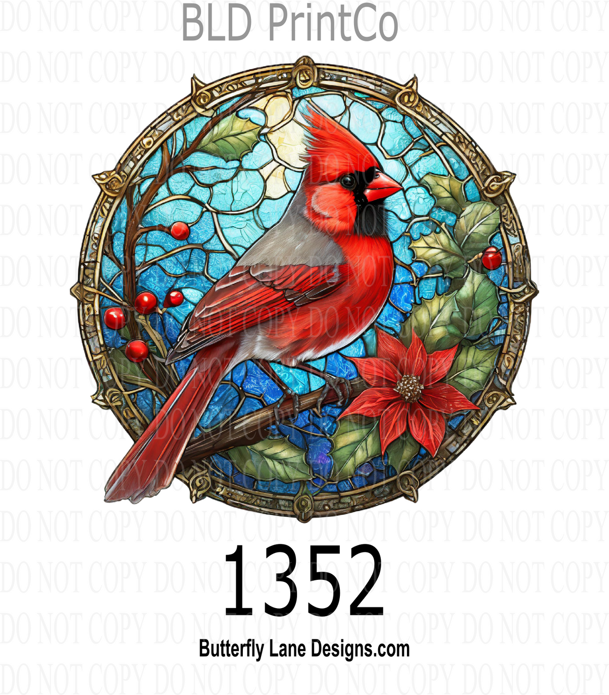 D1352 Winter Cardinal- Stained Glass effect – Butterfly Lane Designs