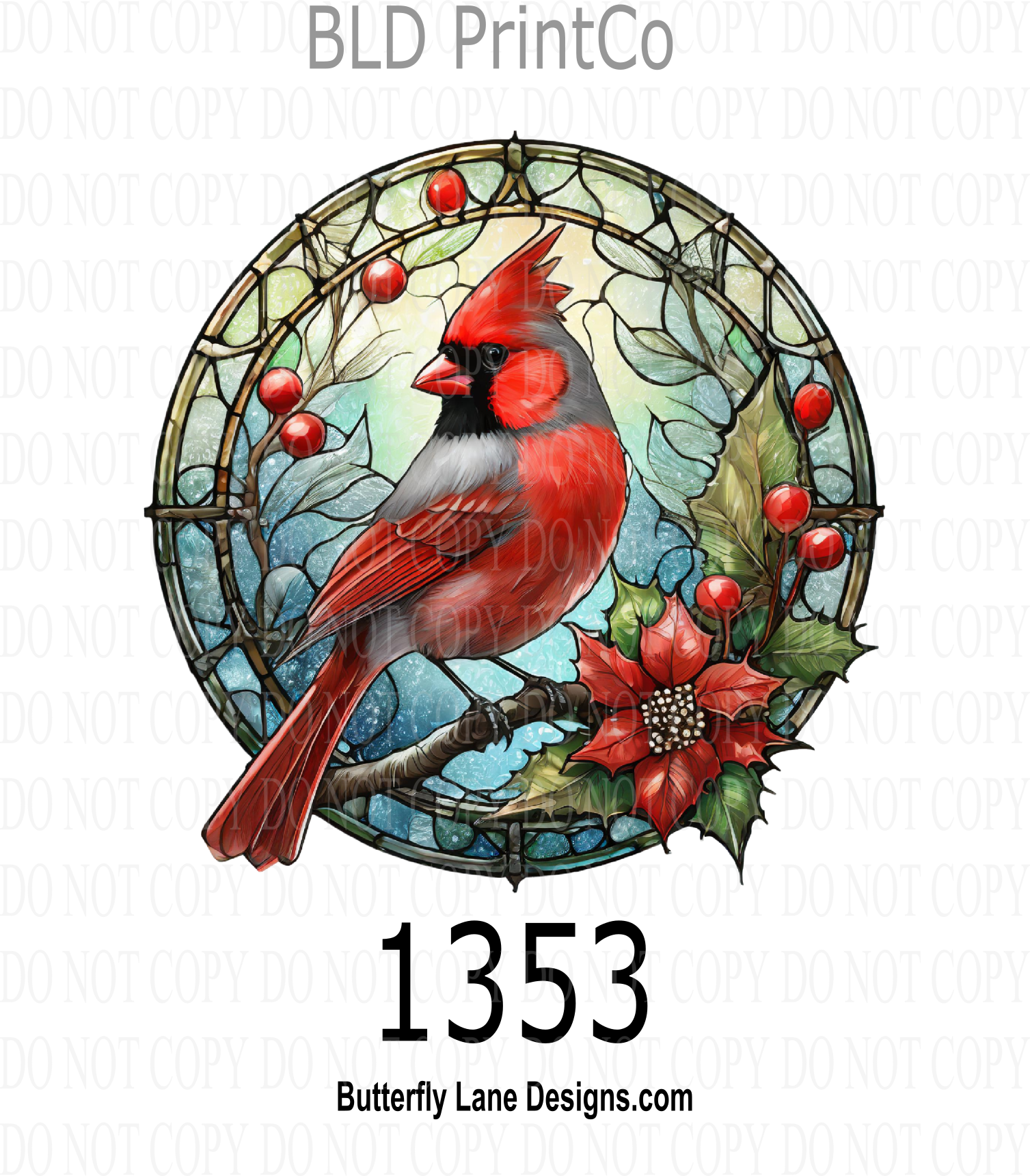 D1353 Winter Cardinal- Stained Glass effect – Butterfly Lane Designs