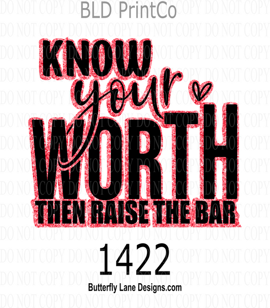 D1422 Know your worth- then raise the bar-Pink glitter