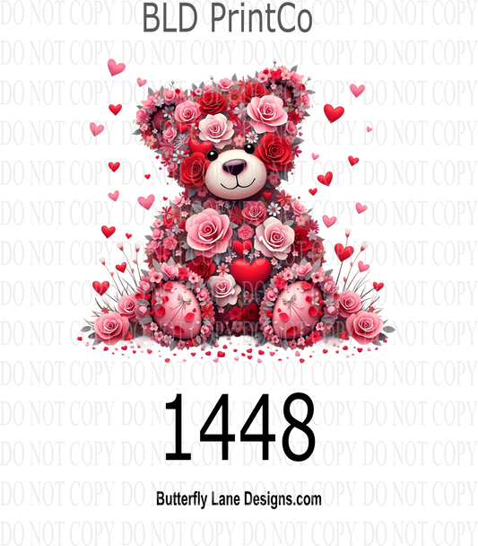 D1448 Teddy bear with red flowers