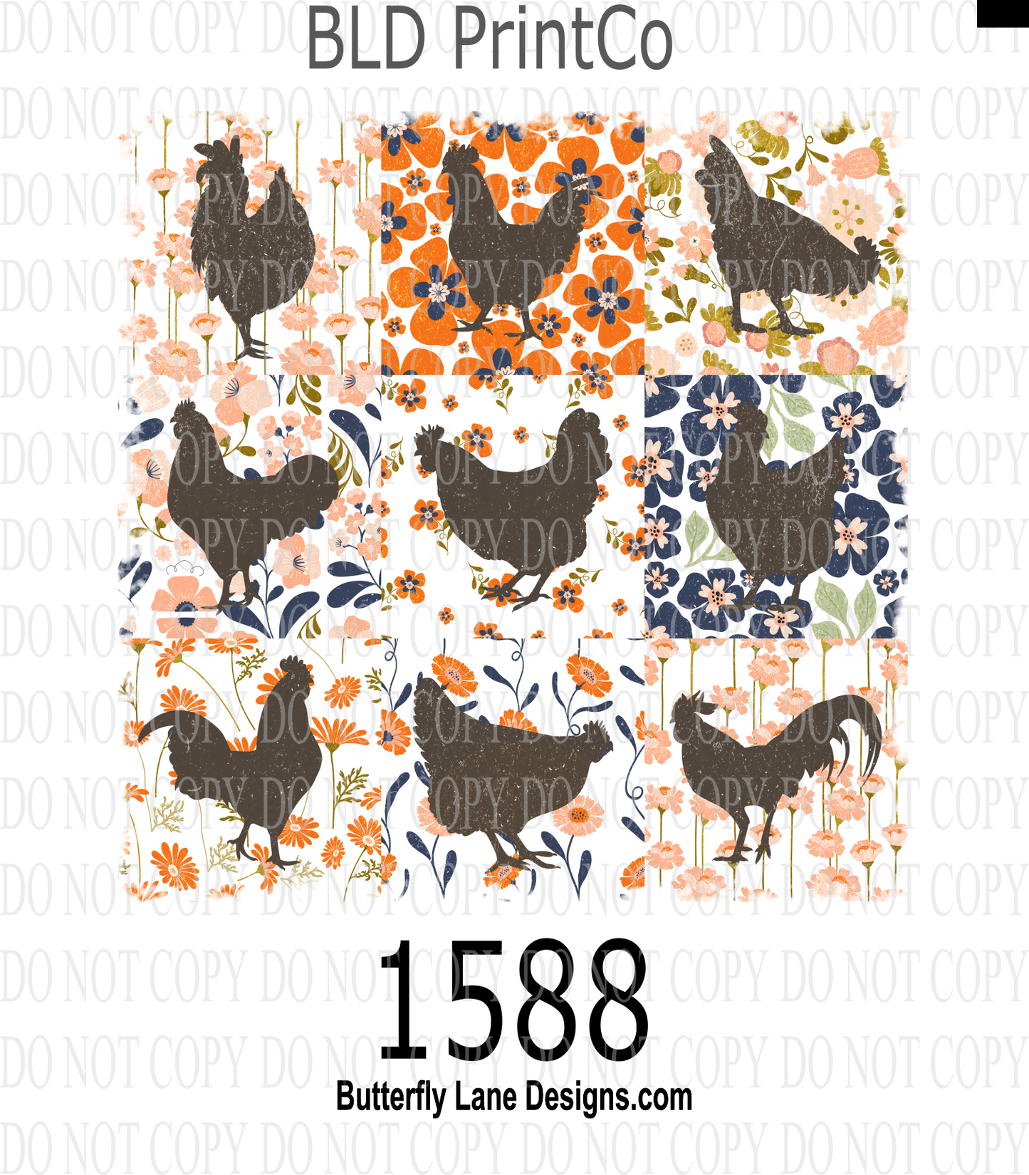 D1588 Chicken Grid-Chicken quilt pattern