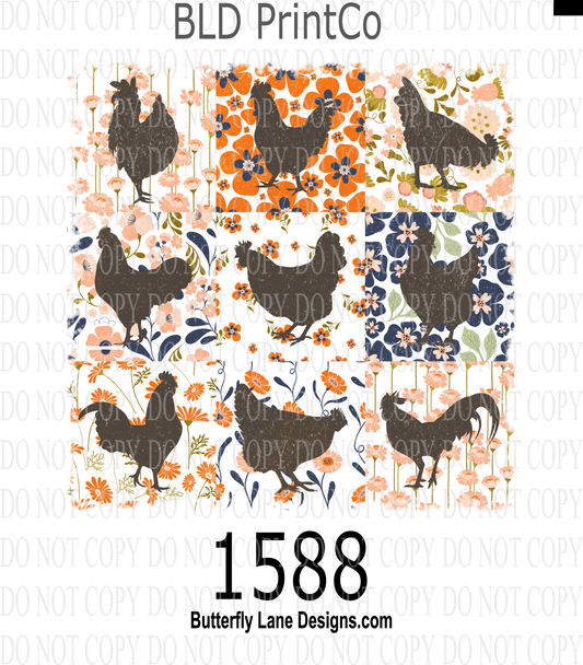 D1588 Chicken Grid-Chicken quilt pattern