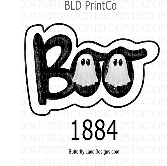 D1884 Black and white BOO with ghost