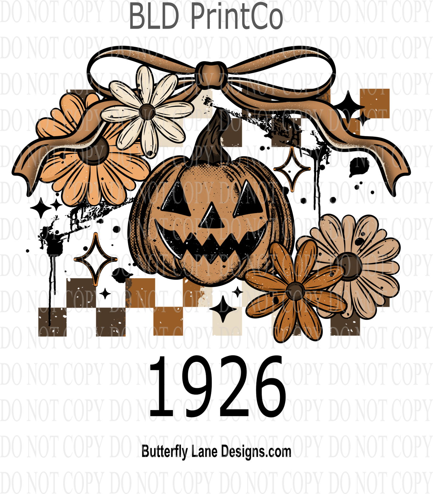 D1926 Pumpkin_Floral_Checkers_With_Bow