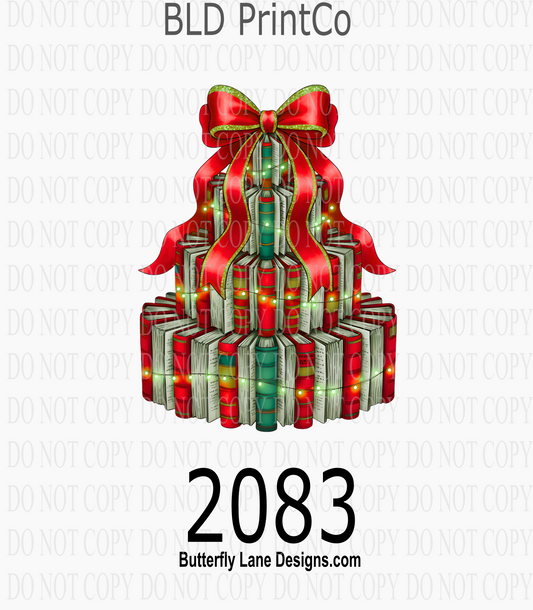 D2083 Christmas Book Tree Retro Christmas Reading