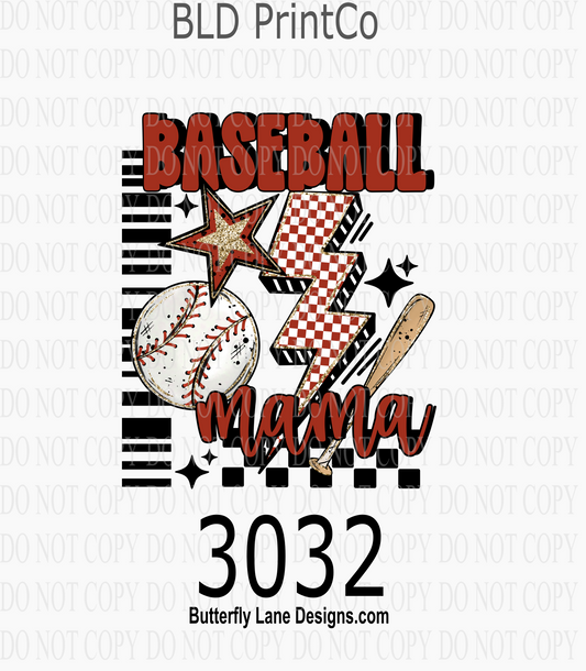 Baseball Mama | Sports Lightning Bolt & Star | D3032