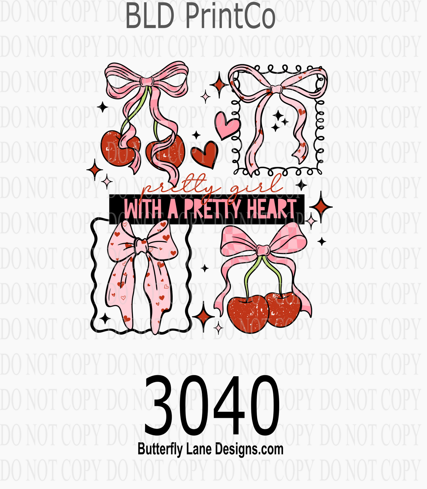 Pretty Girl With A Pretty Heart | Cherry Bows & Scalloped Frames | D3040