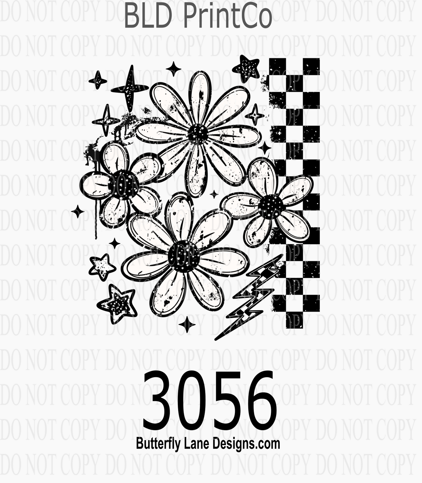 Grunge Florals | Checkered Pattern & Lightning Bolt | D3056