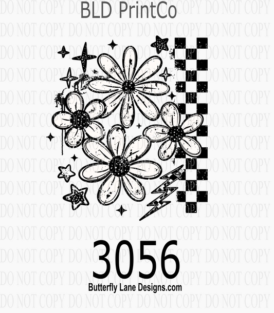 Grunge Florals | Checkered Pattern & Lightning Bolt | D3056