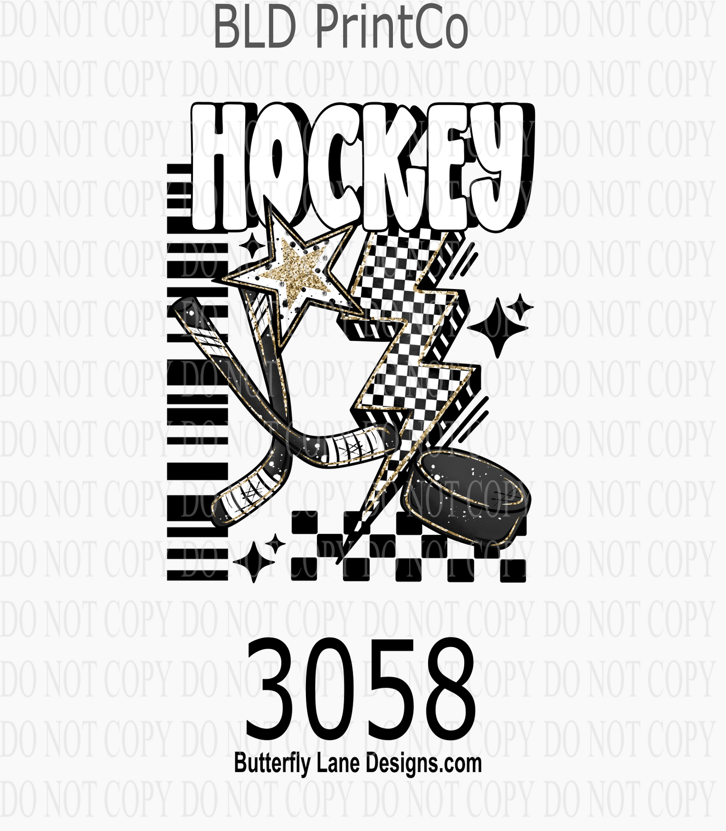 Hockey | Glitter Stars & Checkered Lightning Bolt | D3058