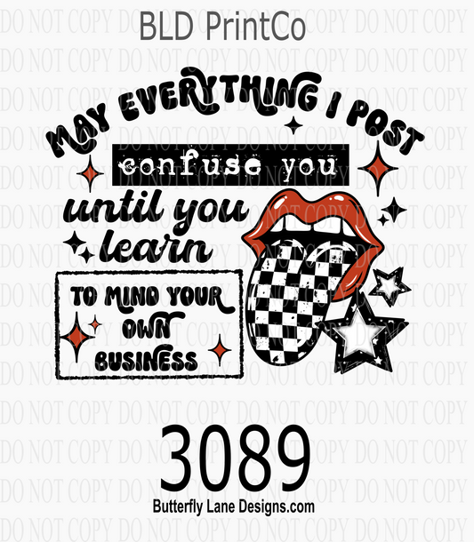 Mind Your Own Business | Retro Tongue, Stars & Checkered Patterns | D3089