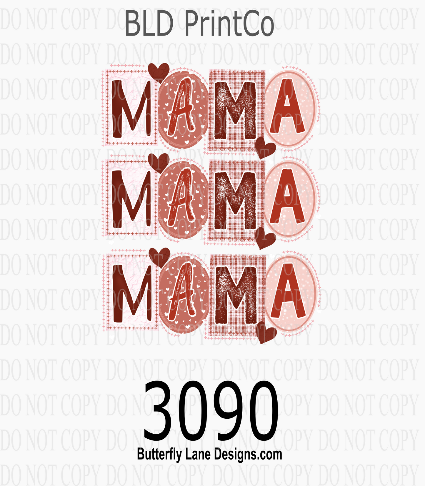 Mama & Mini | Stacked Mixed Fonts & Heart Patterns | D3090