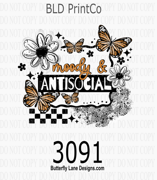 Moody & Antisocial | Retro Butterflies, Daisies & Lace Textures | D3091