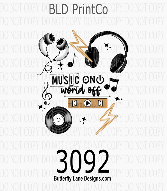 Music On World Off | Vintage Headphones, Records & Lightning Bolts | D3092