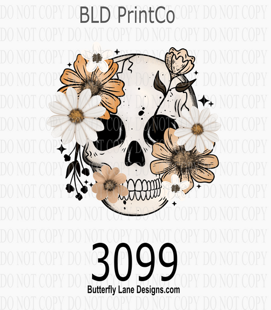Floral Skull | Orange & Cream Wildflowers | D3099