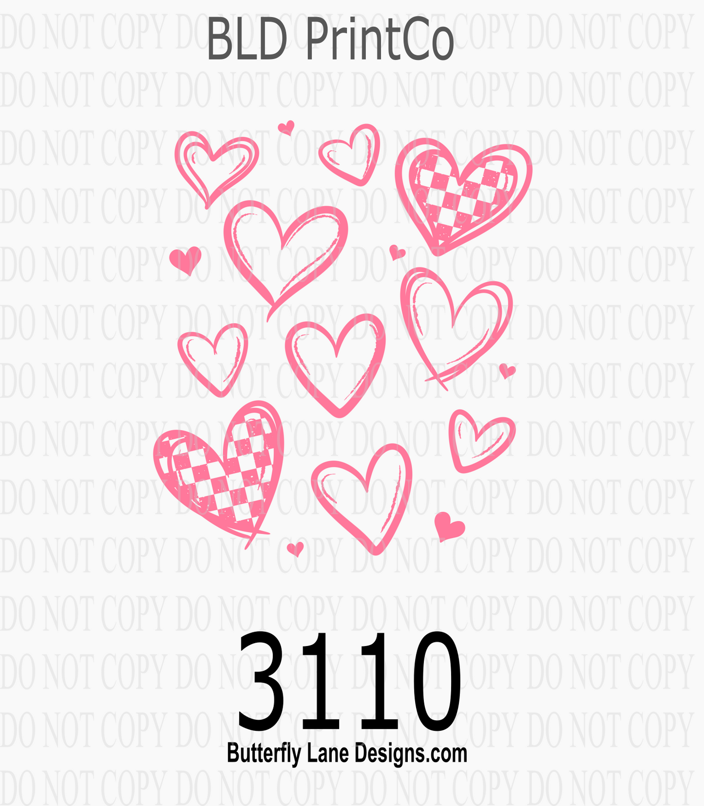 Pink Doodle Hearts & Checkered Pattern | D3110
