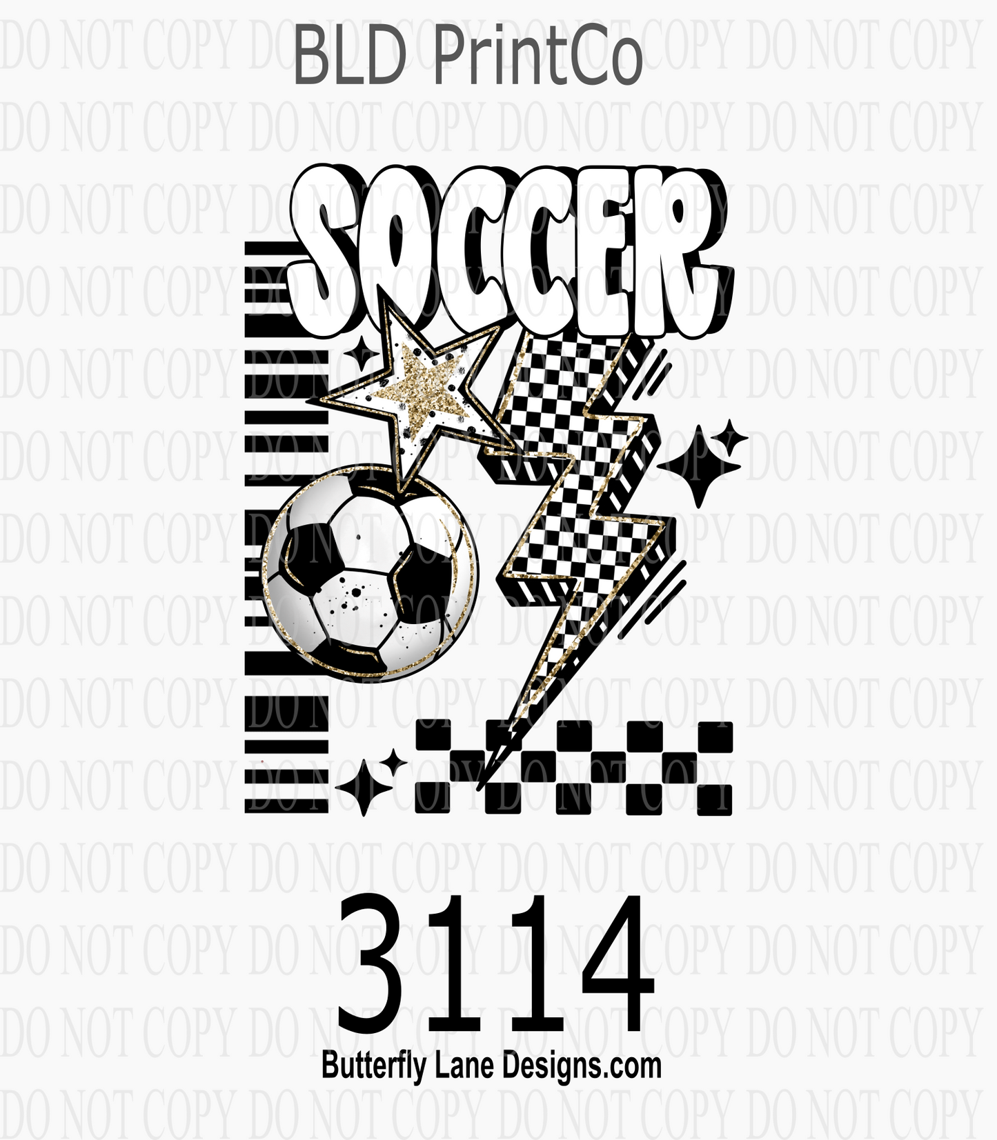 Soccer | Glitter Stars & Checkered Lightning Bolt | D3114