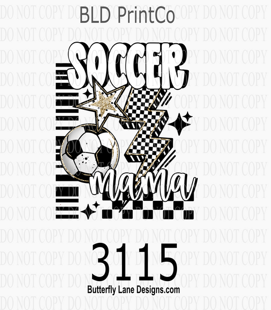 Soccer Mama | Glitter Stars & Checkered Lightning Bolt | D3115