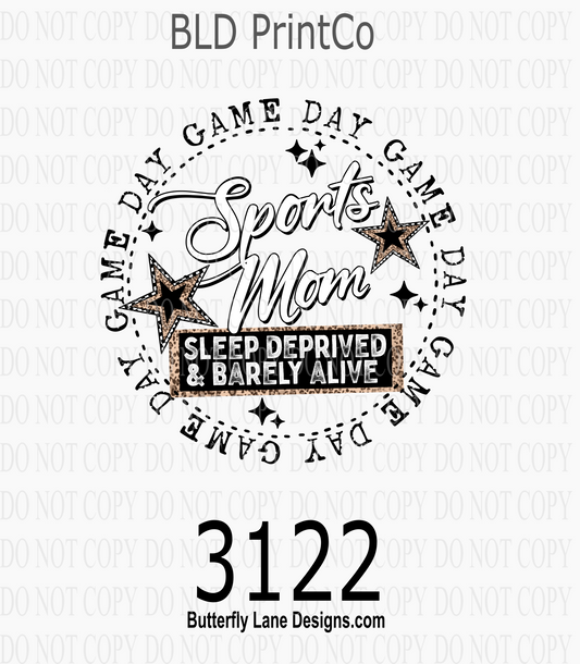 Sleep Deprived Sports Mom | Leopard Print Game Day Circle | D3122