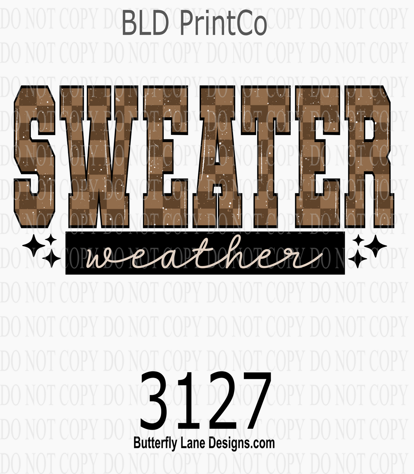 Sweater Weather | Brown Checkered Varsity Text & Sparkles | D3127