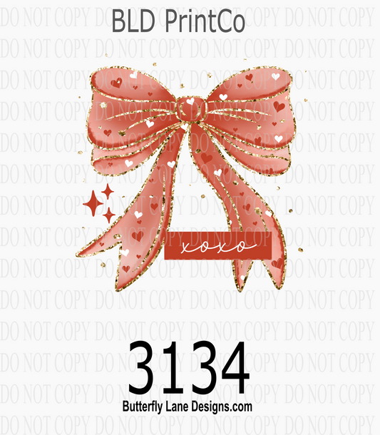 XOXO Heart Bow | Glitter Gold Trim & Pink Coquette Bow | D3134