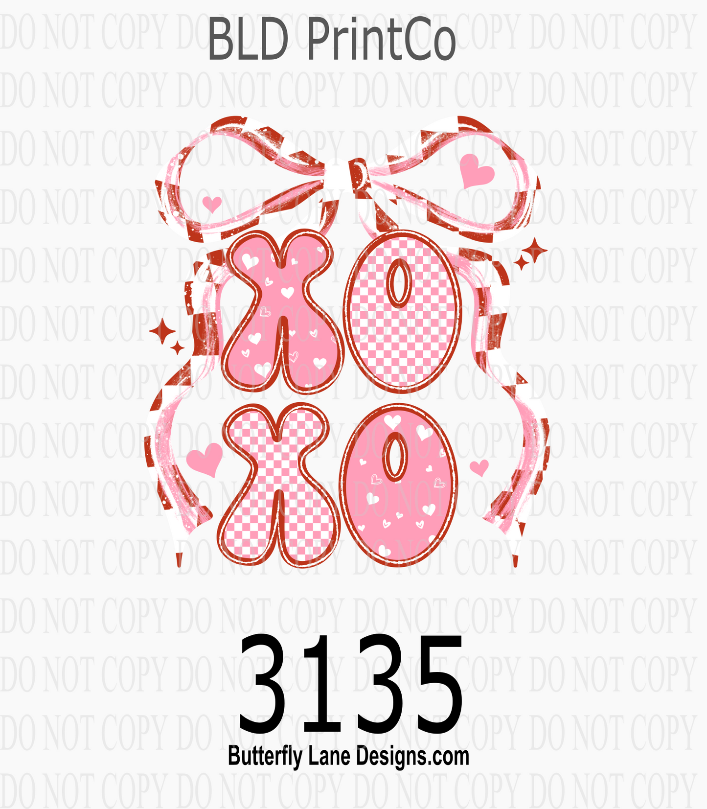 XOXO Pink & Red | Checkered Hearts & Bow Ribbon | D3135