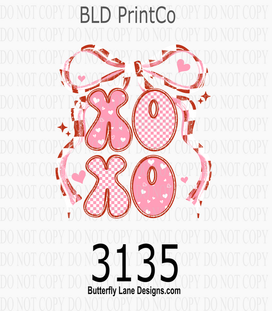 XOXO Pink & Red | Checkered Hearts & Bow Ribbon | D3135