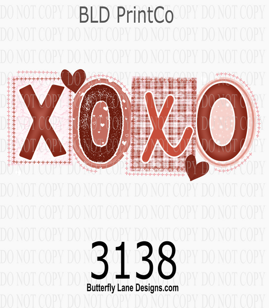 Retro Valentine XOXO | Horizontal Mixed Fonts & Plaid Hearts | D3138