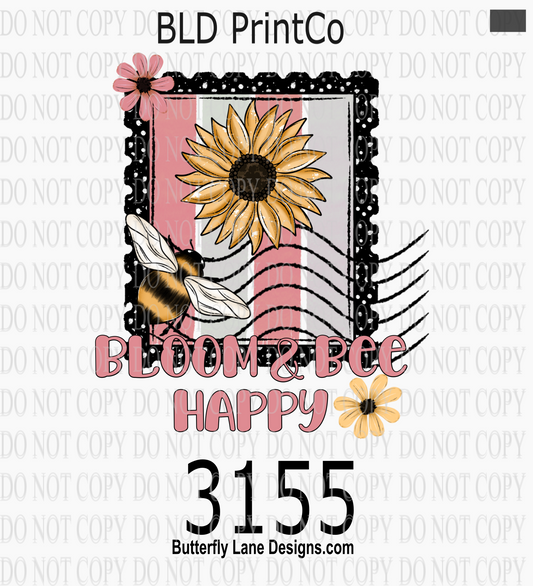 Bloom & Bee Happy | Sunflower & Honey Bee Vintage Postage Stamp | D3155