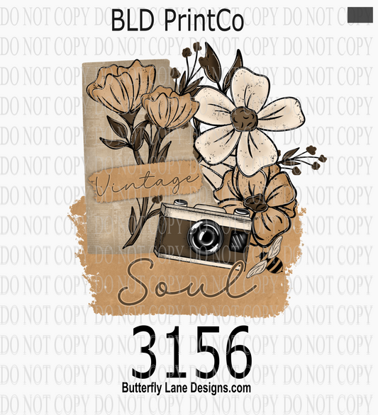 Vintage Soul | Retro Camera & Neutral Sepia Floral Collage | D3156