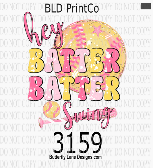 Hey Batter Batter Swing | Pink Glitter Softball & Baseball Design | D3159