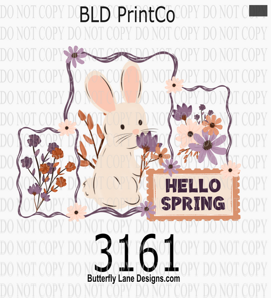 Hello Spring | Whimsical Easter Bunny & Lavender Floral Collage | D3161