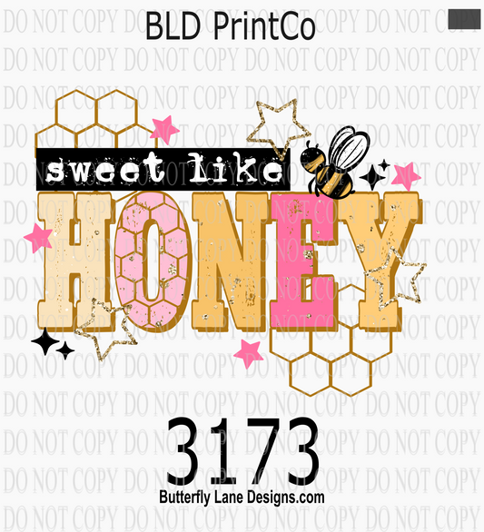 Sweet Like Honey | Bee, Honeycomb & Pink Glitter Stars | D3173