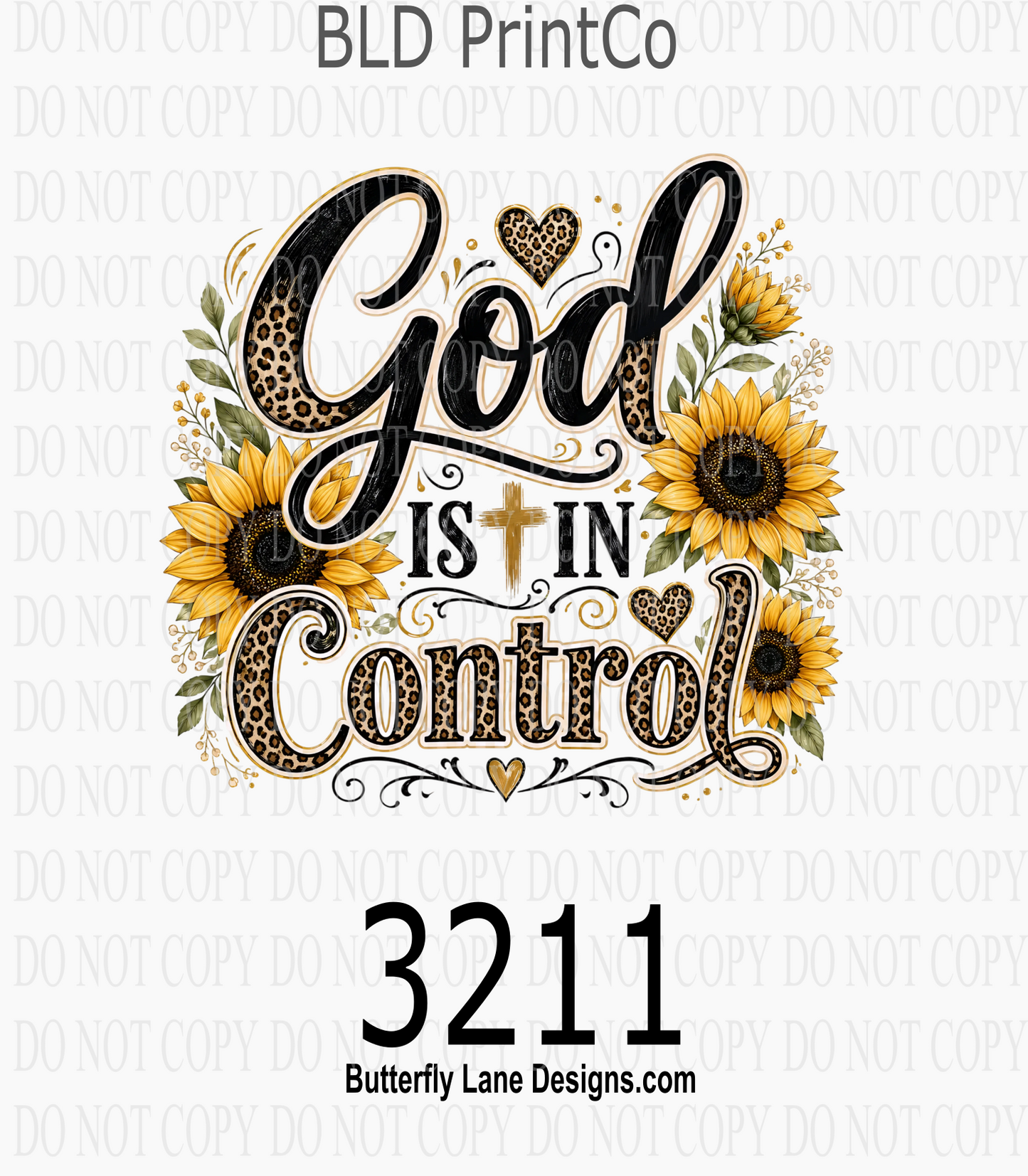 God Is In Control | Leopard Sunflower Cross | D3211