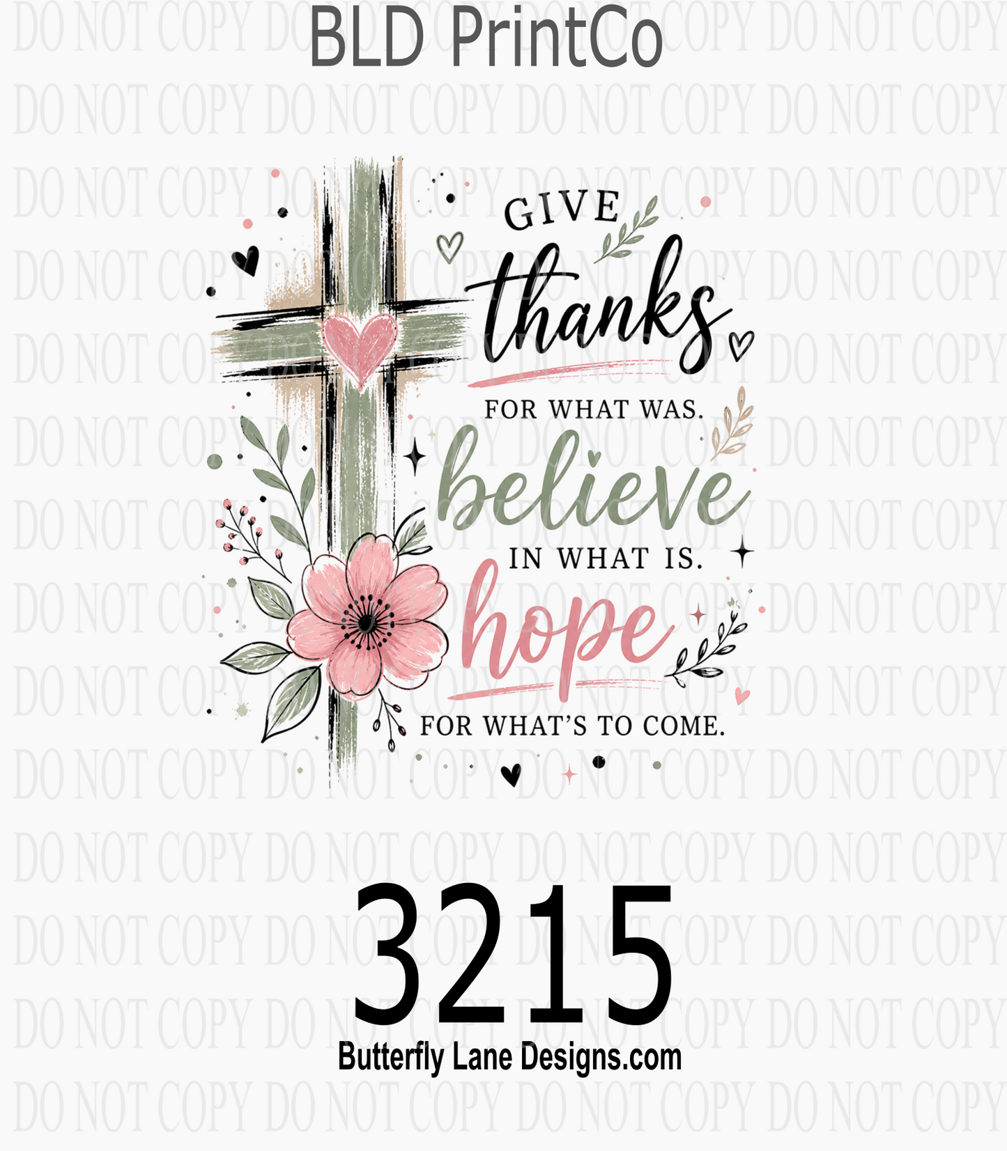 Give Thanks Believe Hope | Floral Sketch Cross | D3215