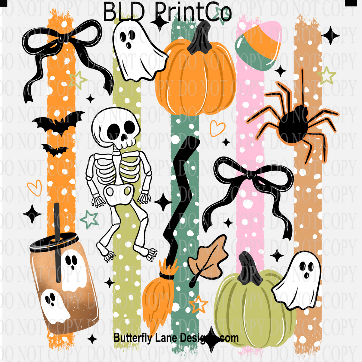 Halloween Stripes | Retro Skeleton, Ghosts & Pastel Fall Icons | D3226