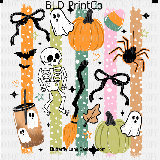 Halloween Stripes | Retro Skeleton, Ghosts & Pastel Fall Icons | D3226