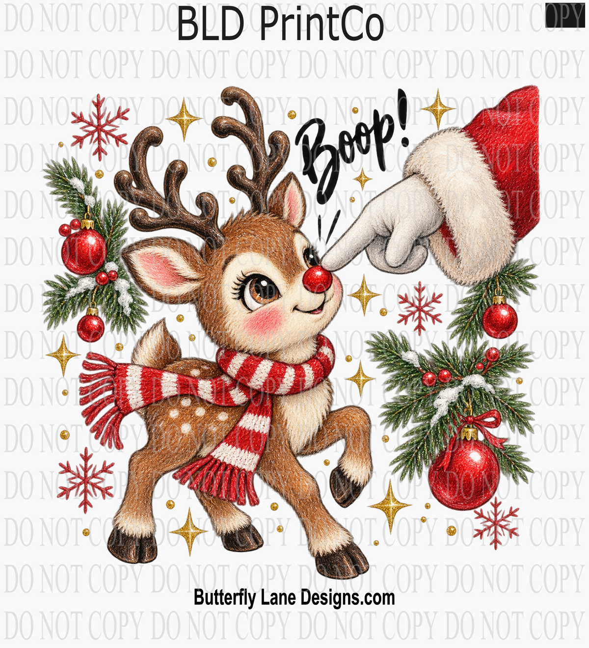 Santa Boop Reindeer Scarf | Playful Winter Holly & Ornaments | D3373