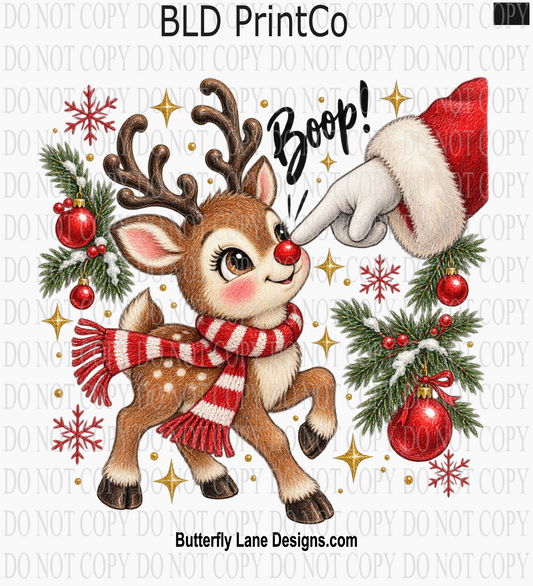 Santa Boop Reindeer Scarf | Playful Winter Holly & Ornaments | D3373