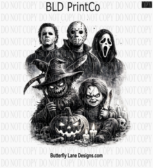 Scary Time Guys | Vintage Horror Movie Villains Sketch | D3376