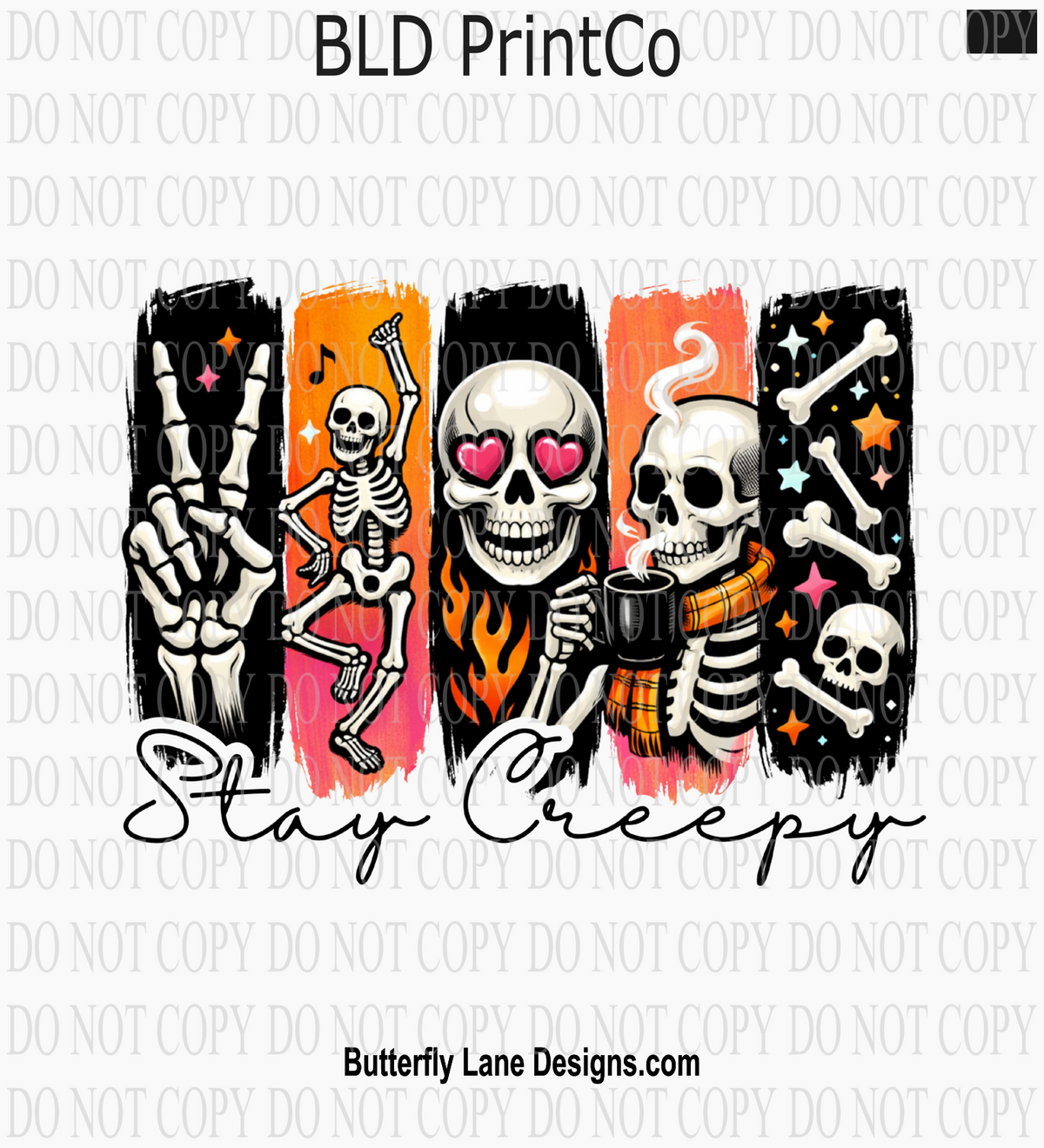 Stay Creepy Skellies | Retro Dancing Skulls & Coffee | D3380